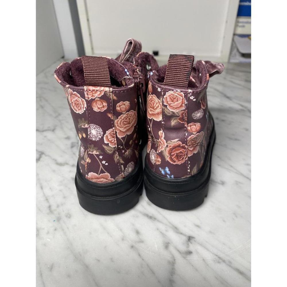 H&M girls floral print burgundy combat boots size 6.5 - Picture 3 of 5